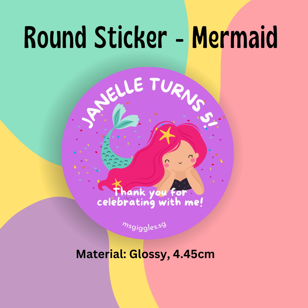 Personalized gift tags and stickers with fixed font styles and MsGiggles branding for birthdays and special occasions