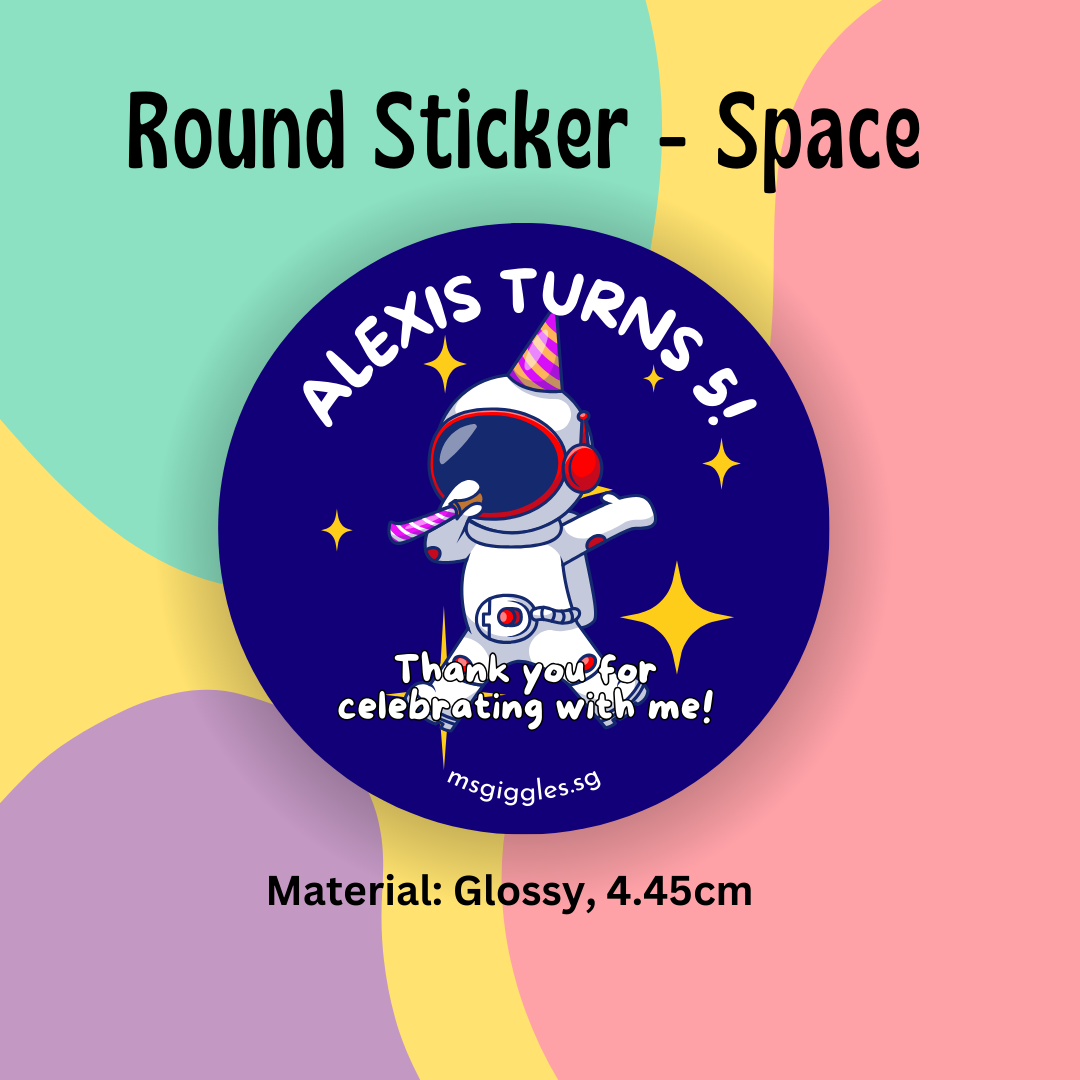 Personalized gift tags and stickers with short messages and MsGiggles branding.