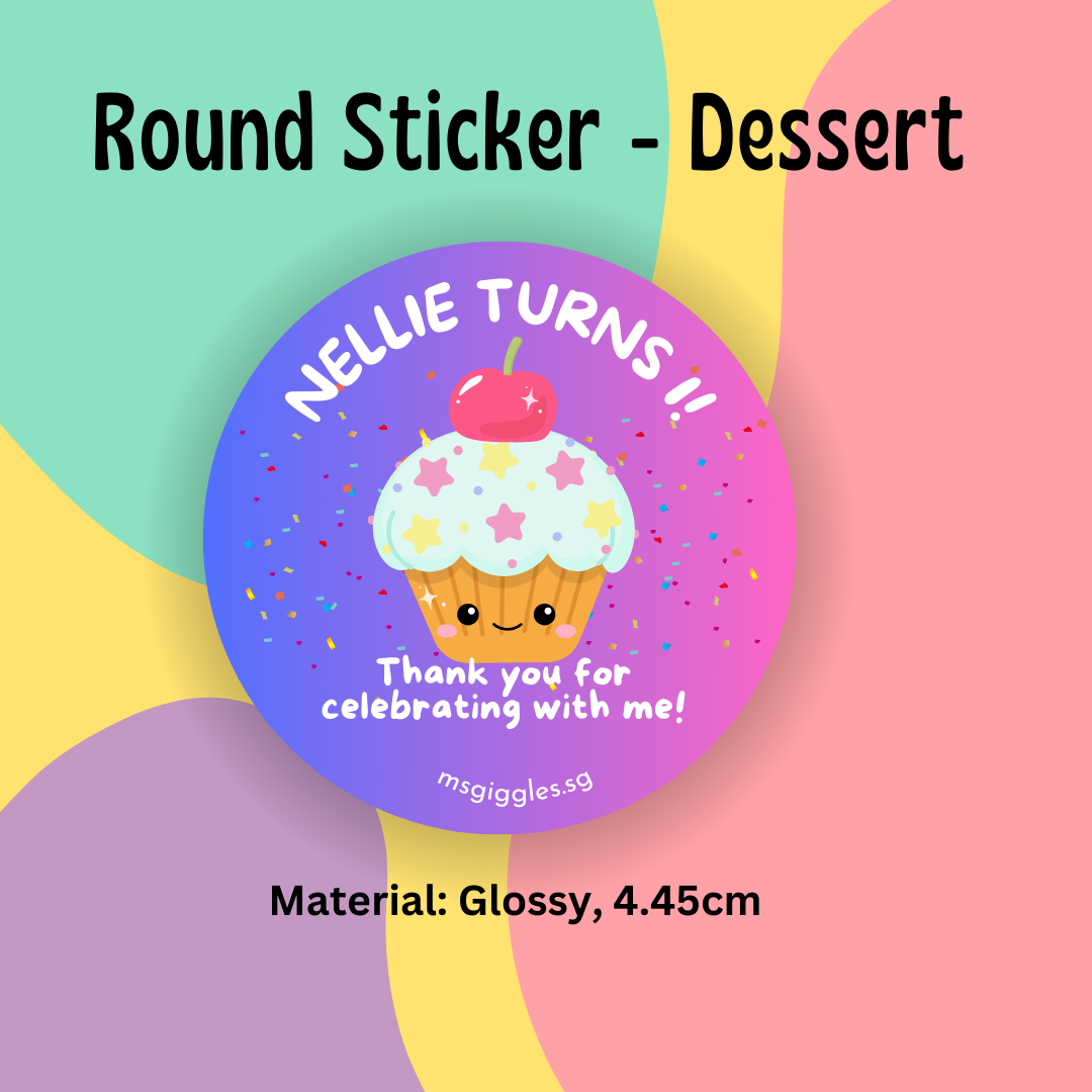 Personalized gift tags and stickers with short messages and MsGiggles branding