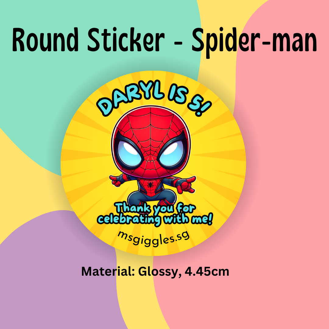 Personalised gift tags and stickers with short messages and fixed font styles, featuring MsGiggles branding.
