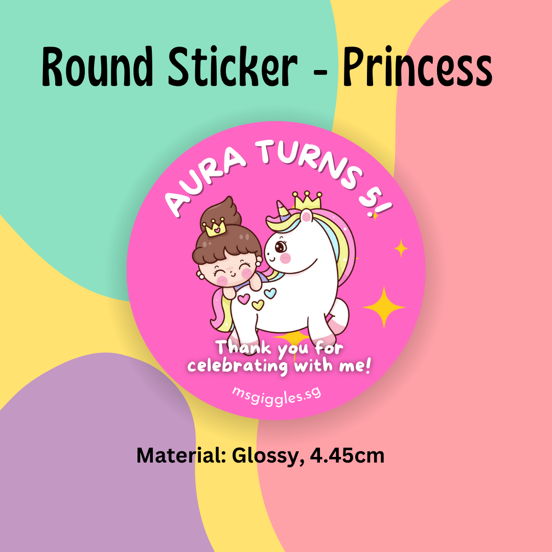 Personalized gift tags and stickers with customizable short messages and MsGiggles branding.