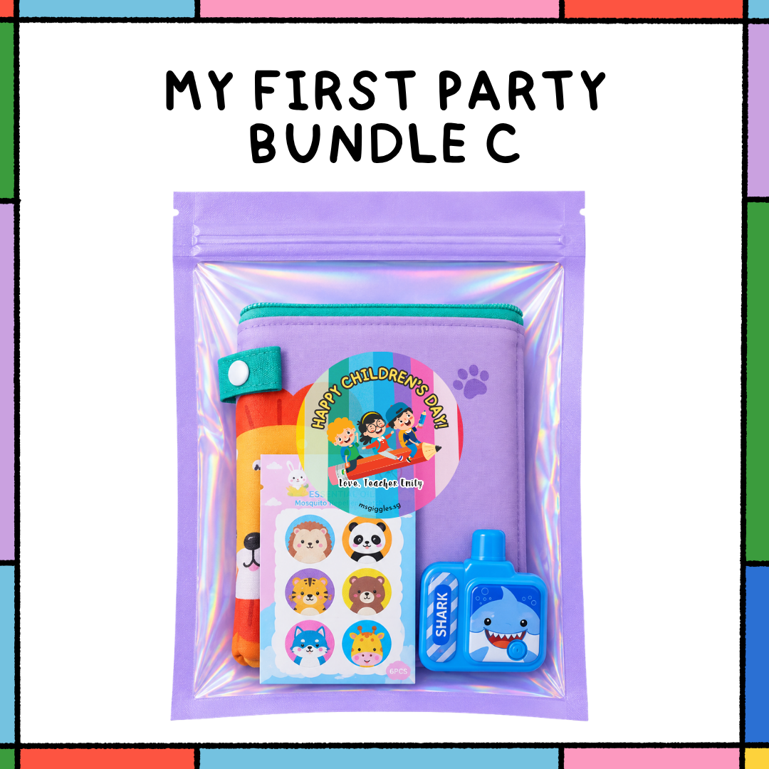Colorful party swag pack with balloons and treats for My First Party celebration