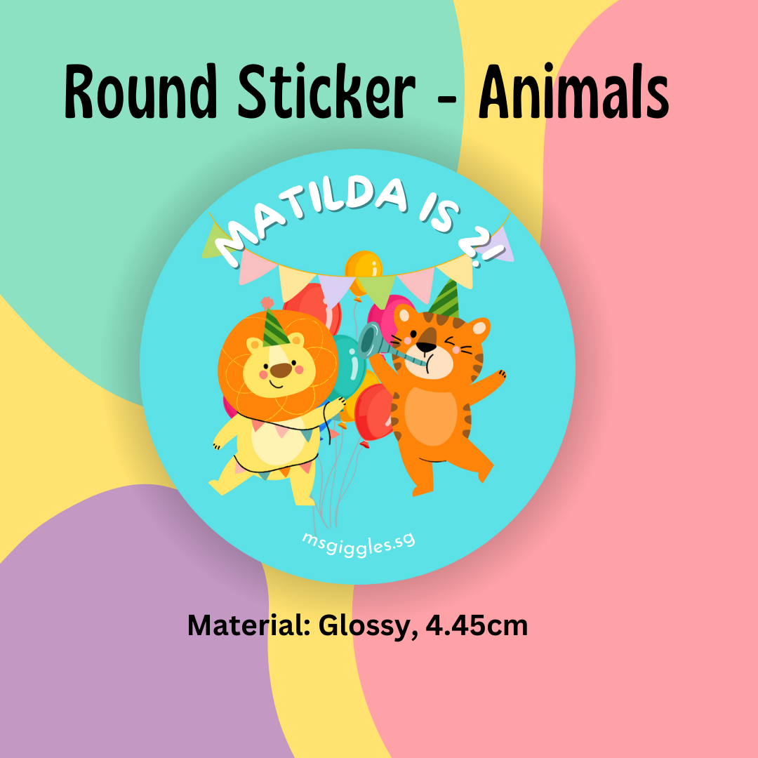 Personalised gift tags and stickers for birthdays and celebrations with MsGiggles branding