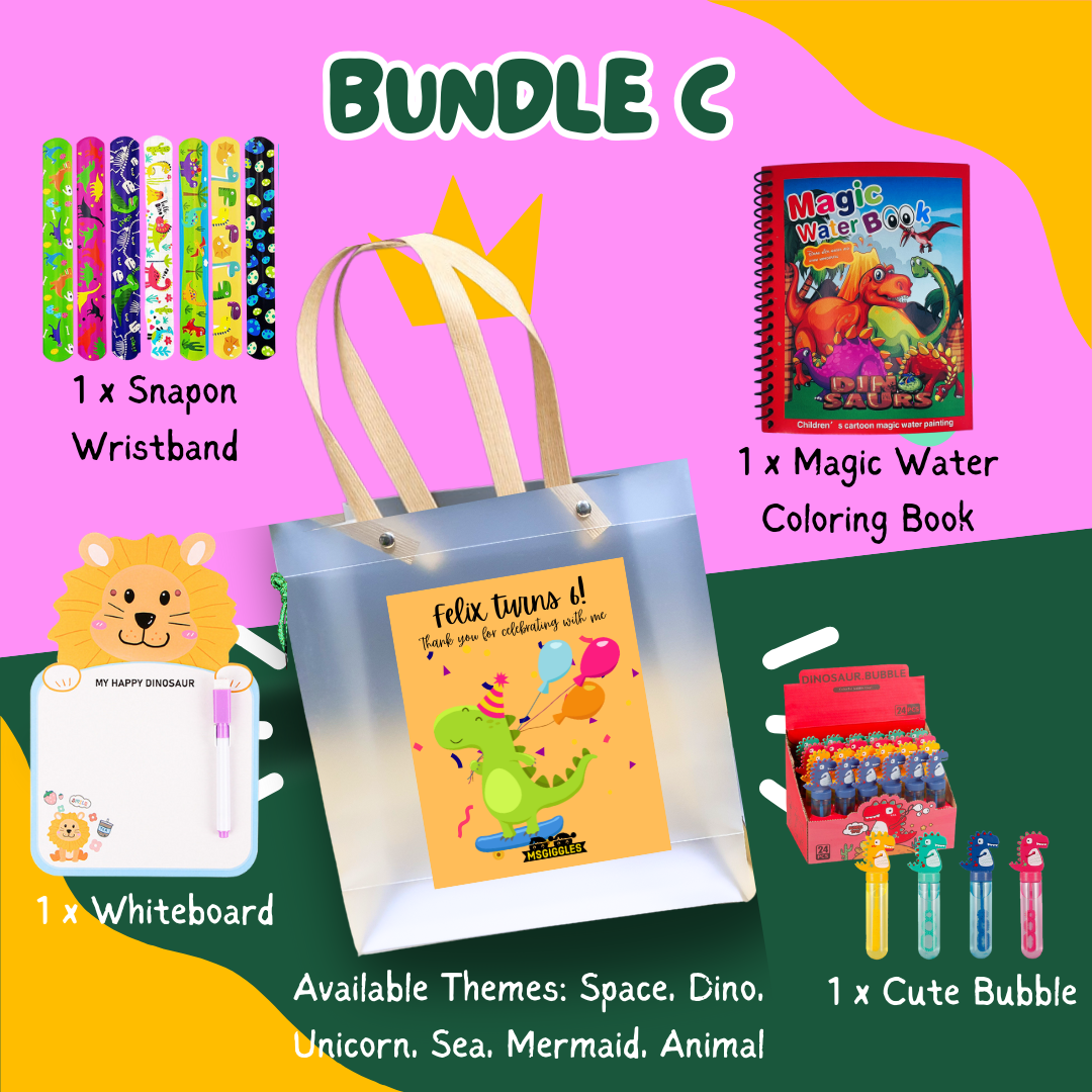 My First Doodles kids goodie bags with coloring book, foam stickers, bubbles, and surprise toy