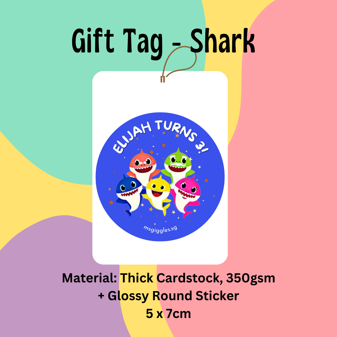 Personalised gift tags and stickers with fixed font styles and MsGiggles branding for various occasions