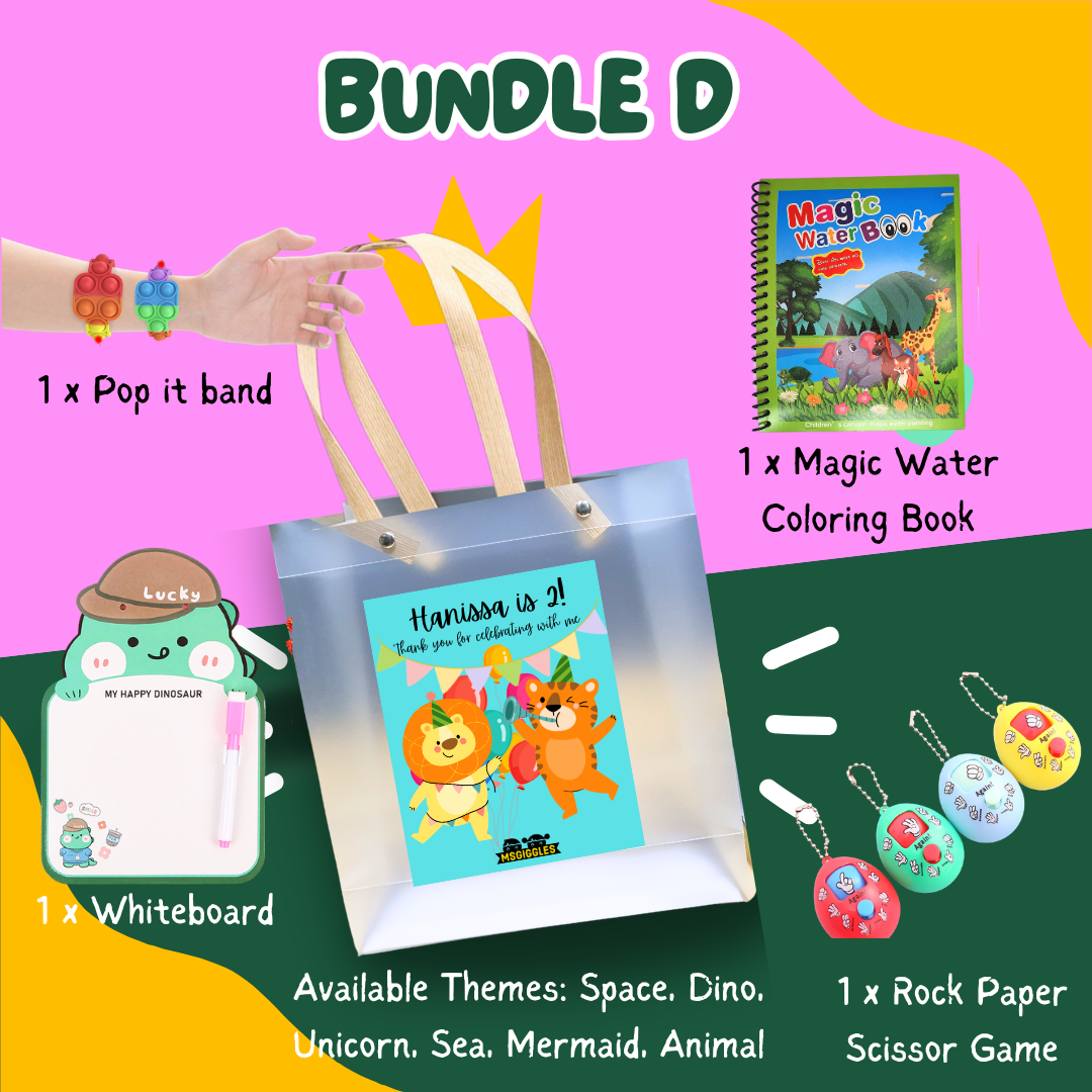 My First Doodles Party Pack prepacked kids goodie bags with coloring book, stickers, bubbles, and toy for creative play