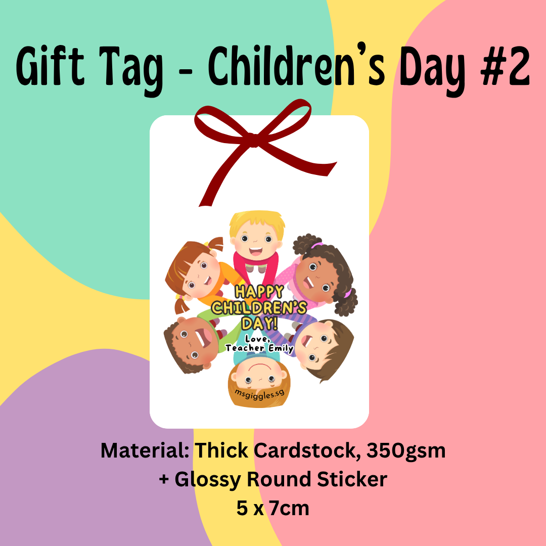 Personalised gift tags and stickers with fixed font styles and MsGiggles branding for birthdays and special occasions