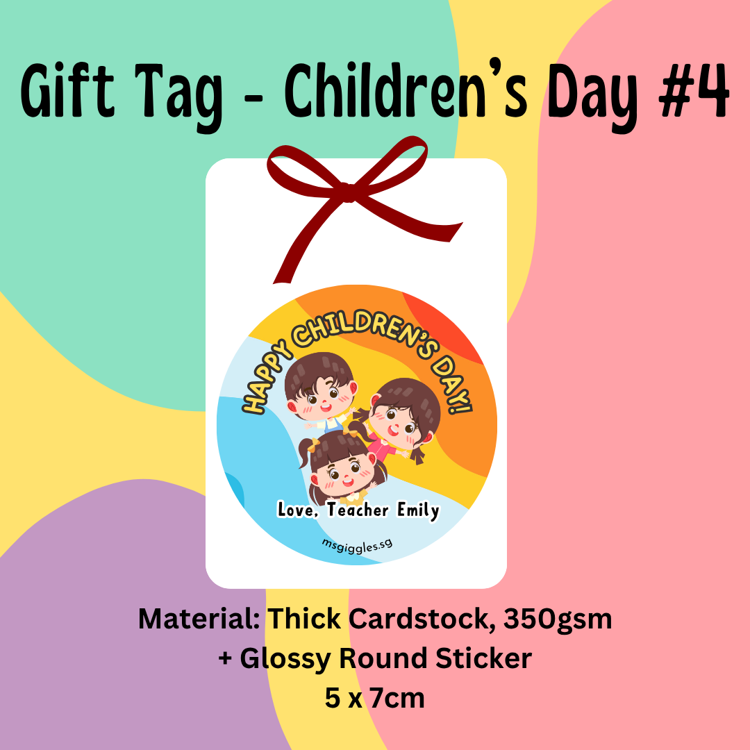 Personalized gift tags and stickers with fixed font styles and MsGiggles branding for birthdays and special occasions