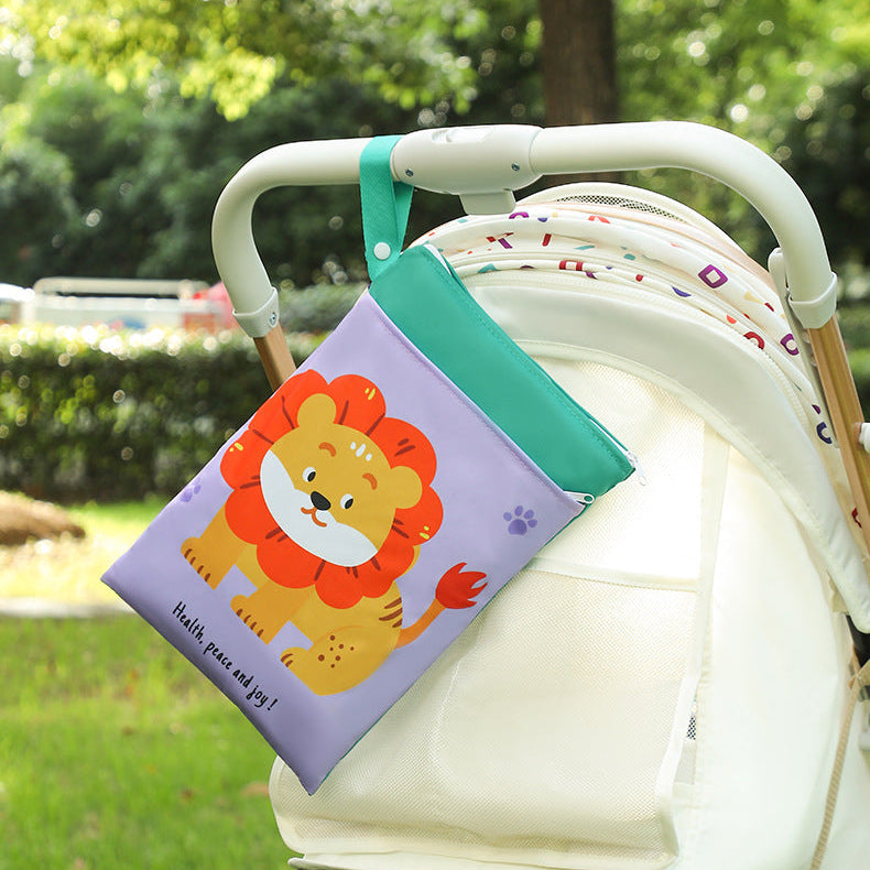 Cute diaper bag with animal illustration and pastel colors