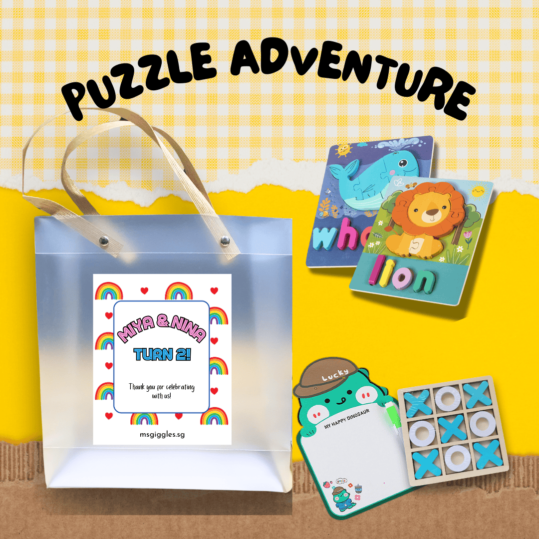 Puzzle Adventure Party Pack with Montessori puzzle, animal whiteboard, and tic tac toe game for kids&#39; playtime fun and learning