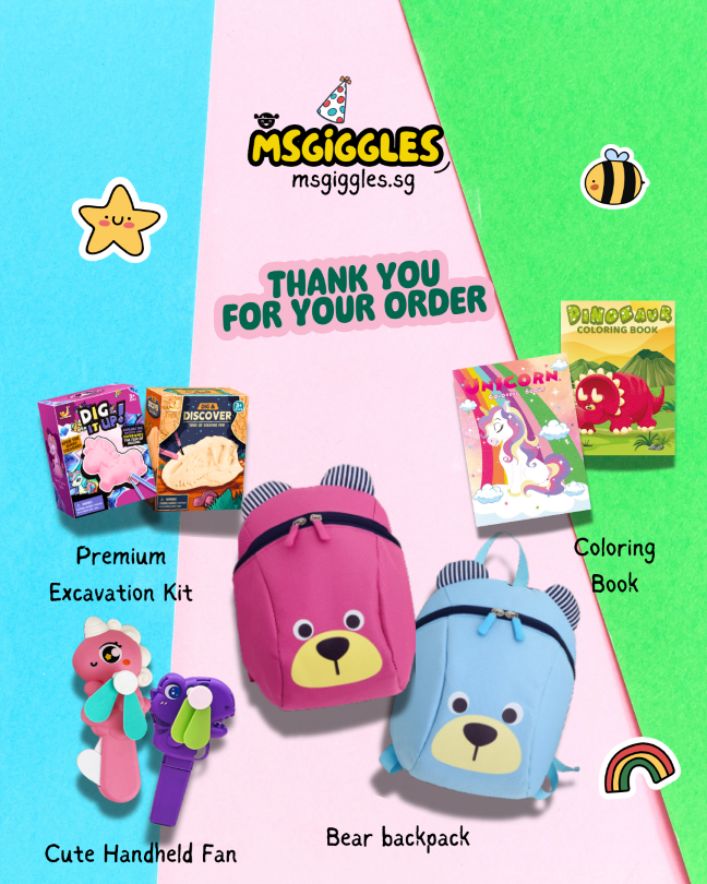 My Bearly Adventurous Pack with bear backpack, premium excavation kit, coloring book, and handheld fan for kids&#39; birthday fun and exploration