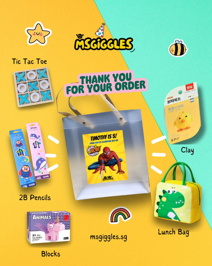 Timothy&#39;s Superhero Sidekick Party Pack with toys and activities for kids&#39; themed parties.