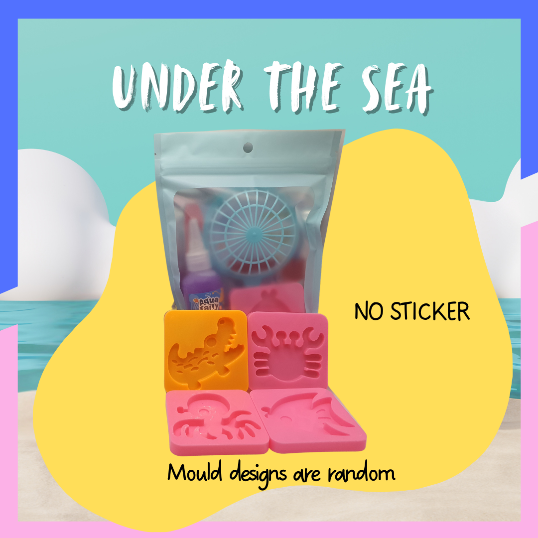 Kids goodie bags with Magical Water Elves, mold designs, and sea-themed packaging.