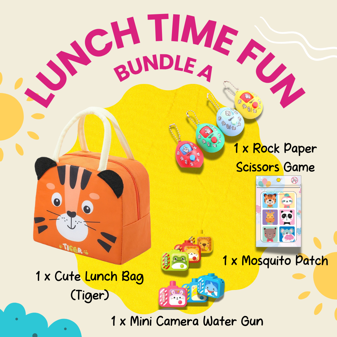 Colorful Lunch Time Fun Goodie Bag Party Pack with cute, durable lunch bags for kids and family