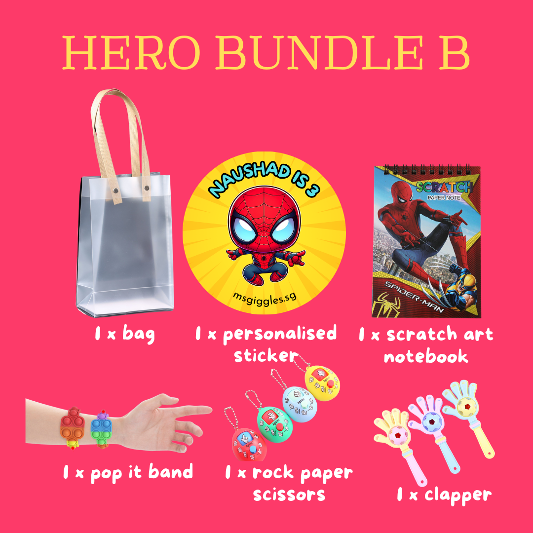Scratch Art Party Pack with personalized sticker, scratch art notebook, toys, and clear tote bag for kids' parties.