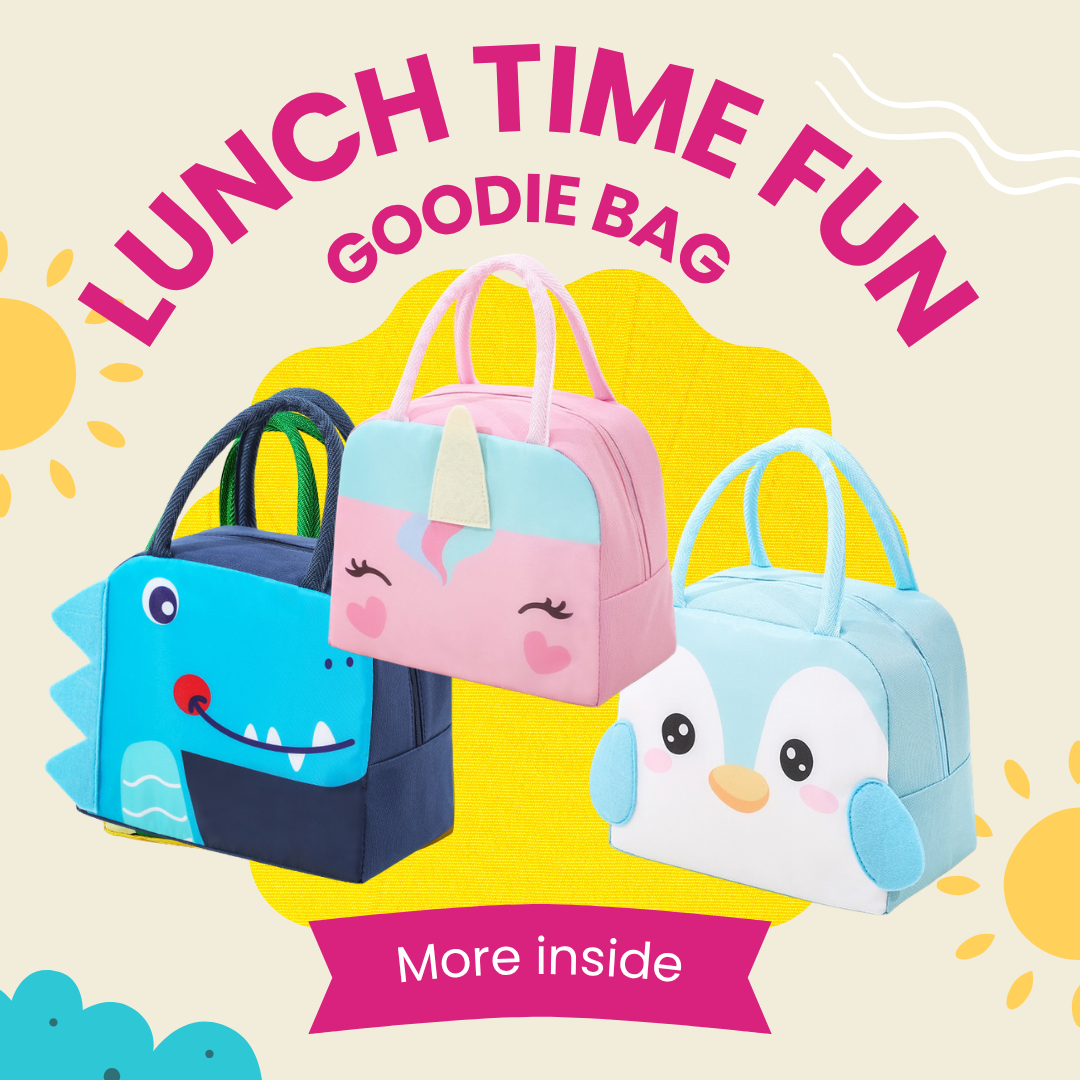 Colorful Lunch Time Fun Goodie Bag party pack for kids with durable design and ample space