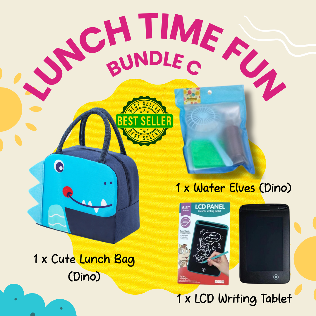 Cute and durable Lunch Time Fun Goodie Bag party pack for kids and family with space for snacks and drinks