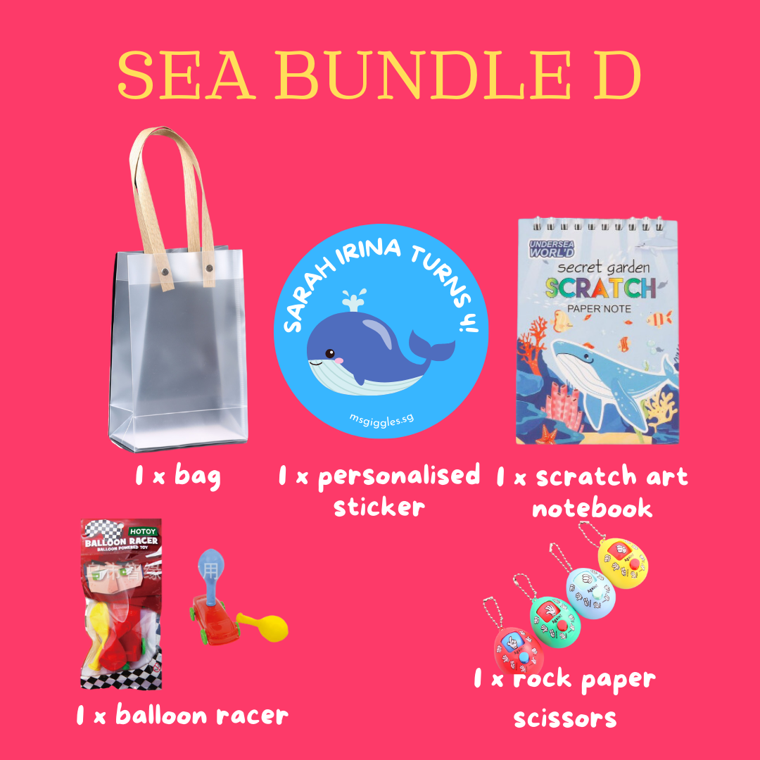 Scratch Art Party Pack with gifts including balloon racer, scratch notebook, personalized sticker, and toys.