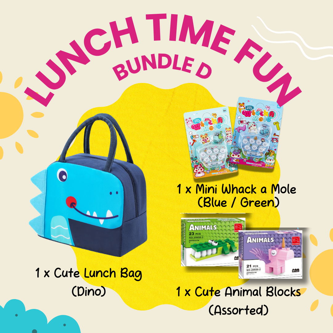 Lunch Time Fun Goodie Bag party pack featuring cute durable lunch bags for kids and families