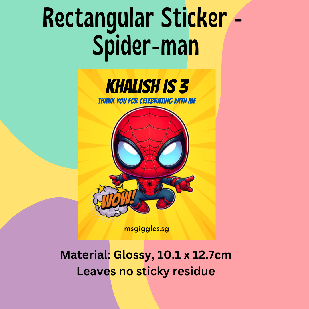 Gift tag and sticker featuring Spider-Man design, customizable message, glossy finish.