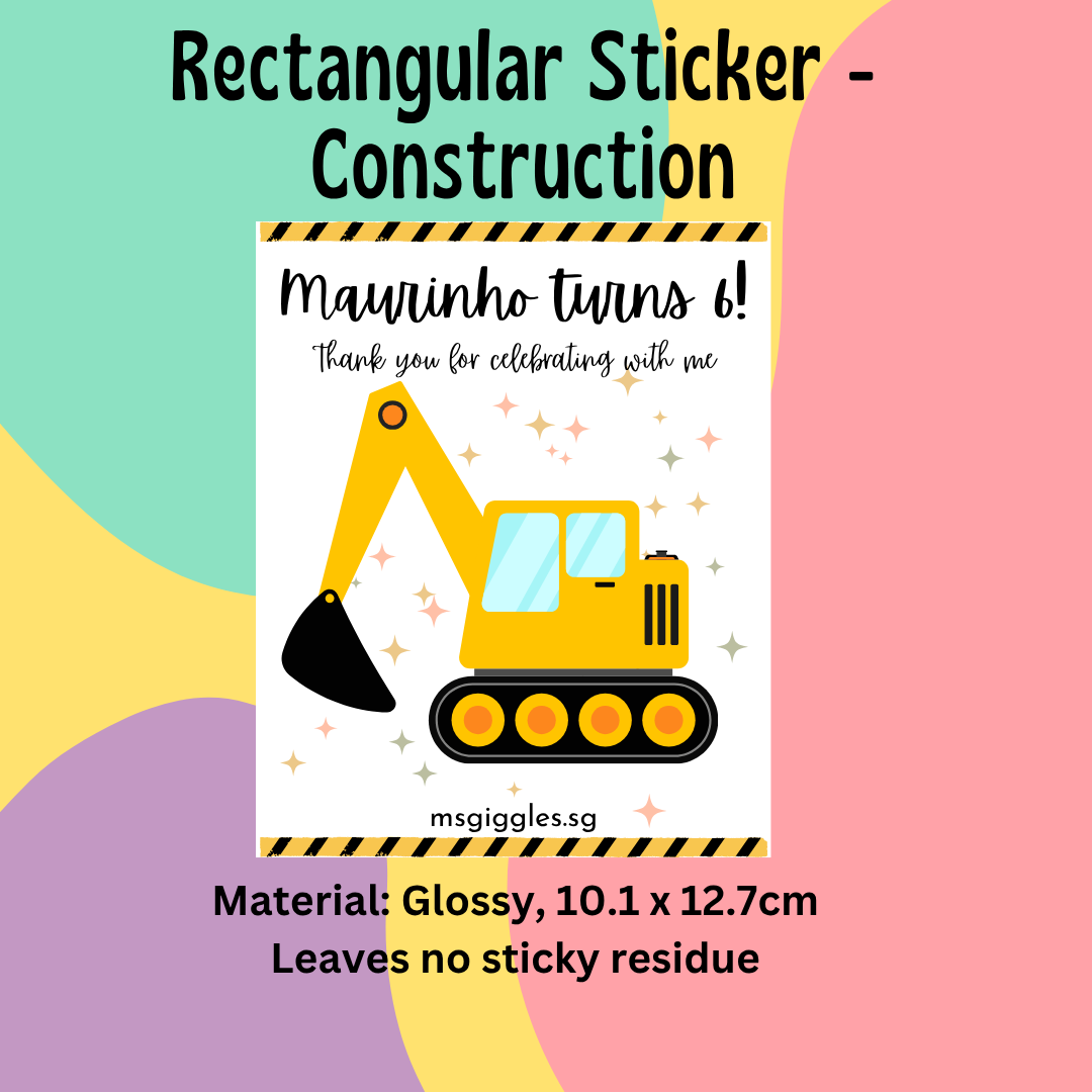 Gift Tags & Stickers - Rectangular sticker with construction theme, personalized message for celebrations, glossy material.