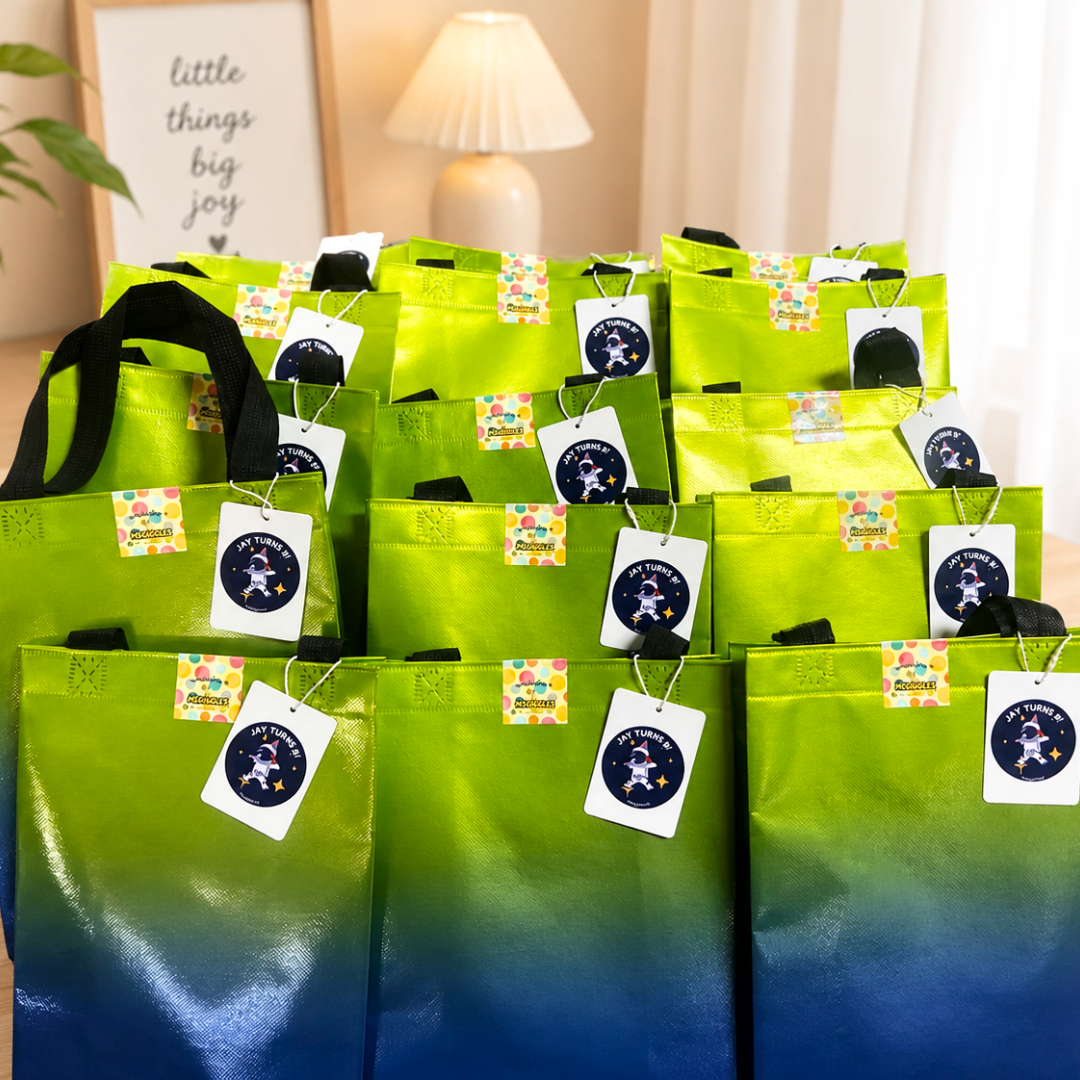 Children building their own goodie bag with colorful treats and toys for ages 6-12 years old
