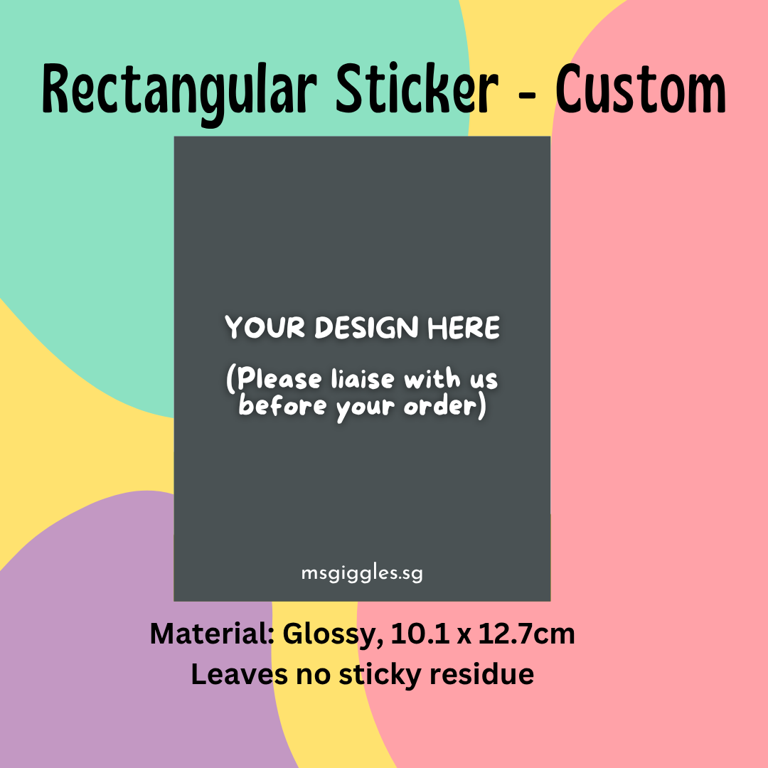 Rectangular customizable gift sticker, 10.1 x 12.7cm with MsGiggles branding, ideal for personalized messages.