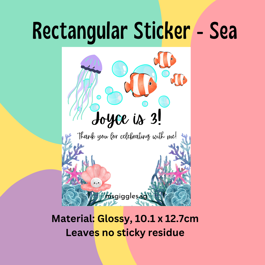 Gift tags and stickers with personalized messages, featuring sea-themed rectangular design, size 10.1 x 12.7 cm.