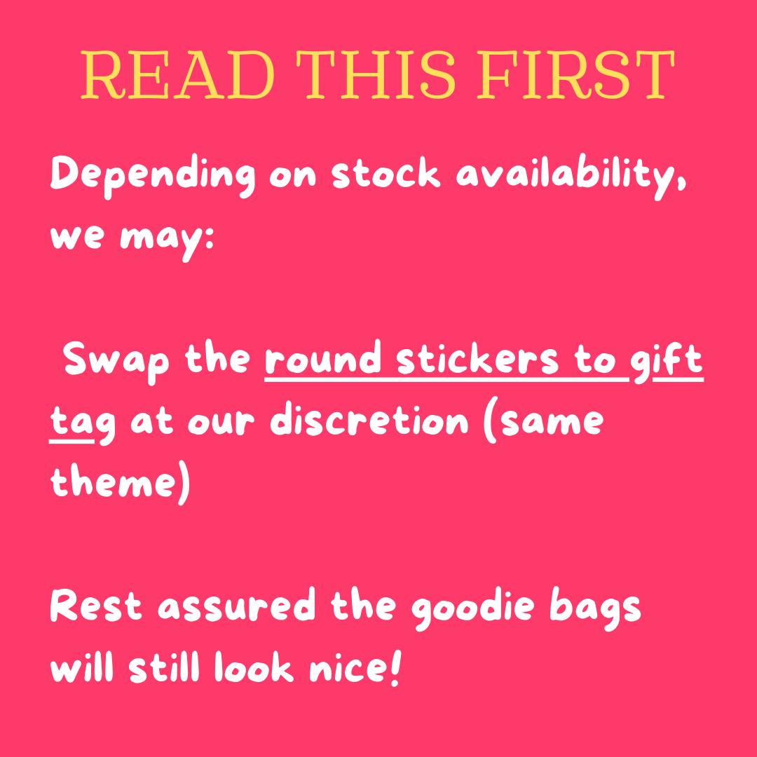 Scratch Art Party Pack informational notice about potential changes to goodie bag contents.
