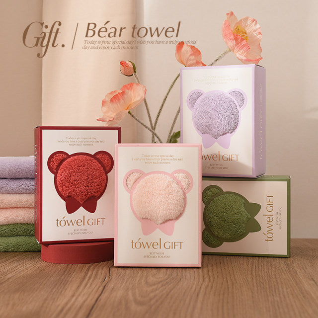 Premium Bear Towel as gifts with bear design in gift box, soft and plush, available for preorder