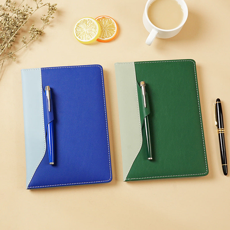 Premium leather notebook with bright colorful cover and blank pages, A5 size