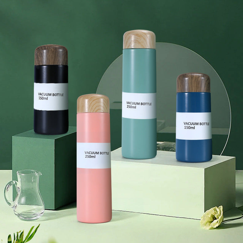 Japanese style vacuum bottle 250ml thermal flask with wooden pattern cover