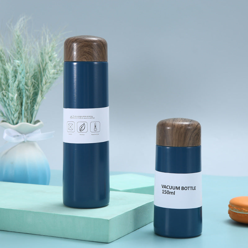 Japanese Style Vacuum Bottle 250ml with wooden pattern cover for tea and coffee temperature retention
