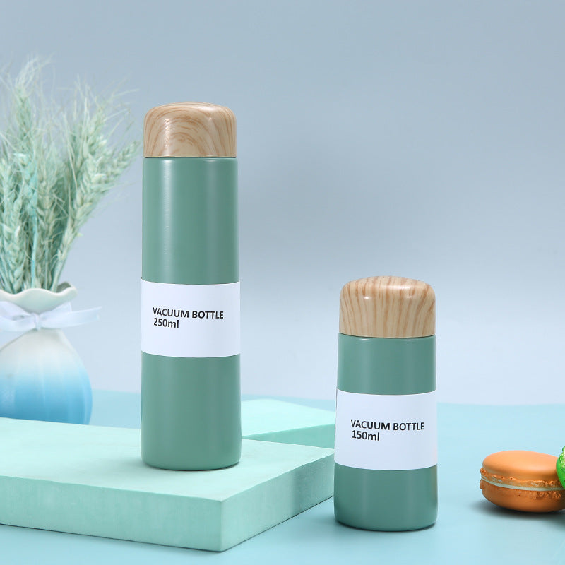 Japanese Style Vacuum Bottle 250ml with wooden pattern cover and stainless steel body