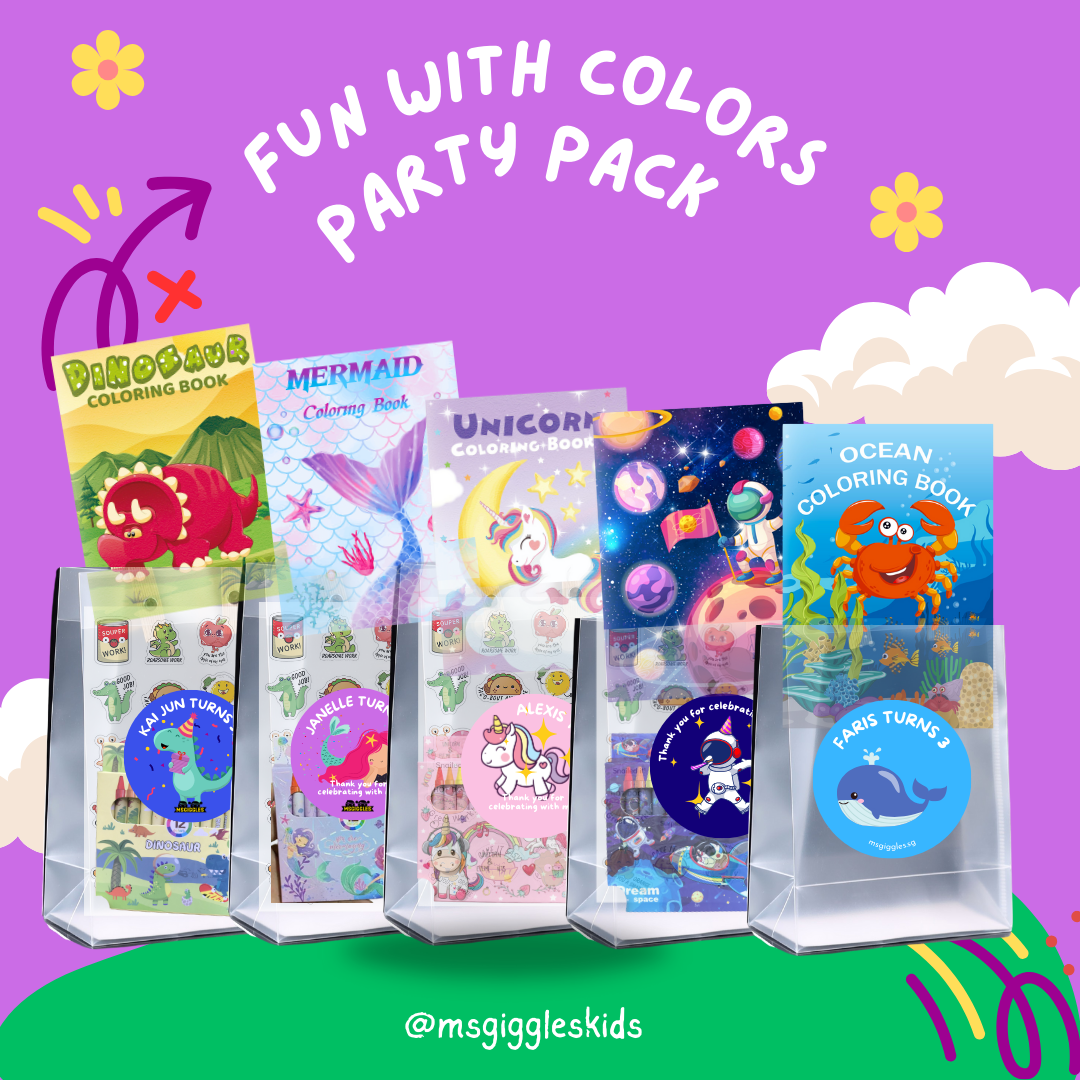 Kids goodie bags with coloring book and fun toys