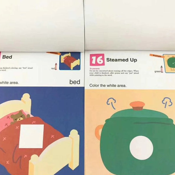 Kumon First Steps Activity Workbook pages with colorful illustrations for toddlers.