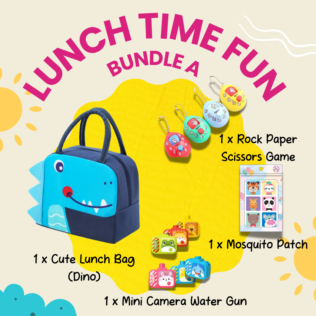 Lunch Time Fun Goodie Bag party pack with cute and durable lunch bags for kids and family