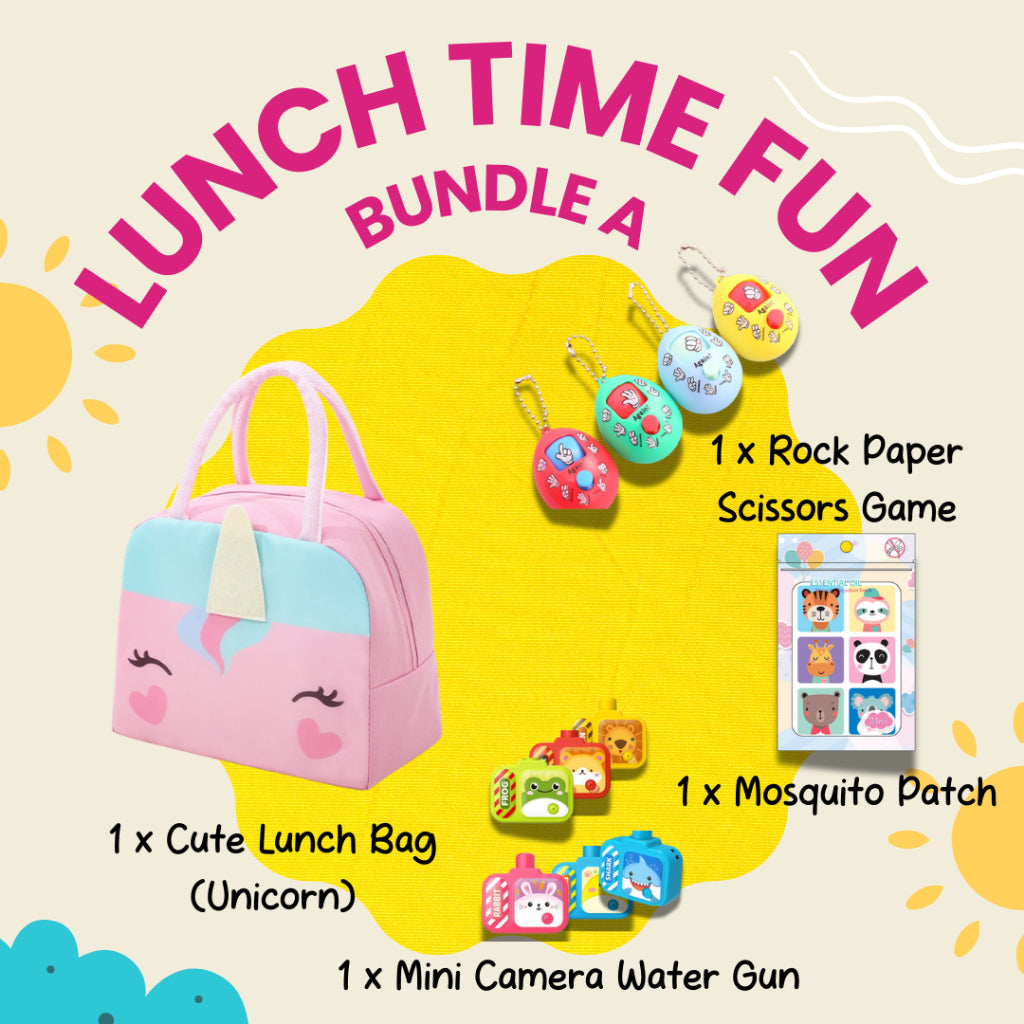 Colorful Lunch Time Fun Goodie Bag party pack with multiple cute and durable lunch bags for kids and family