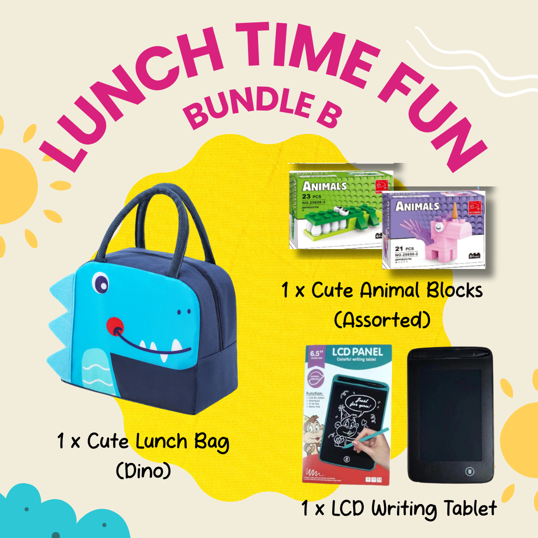 Lunch Time Fun Goodie Bag party pack with cute durable lunch bags for kids and family, suitable for snacks and drinks