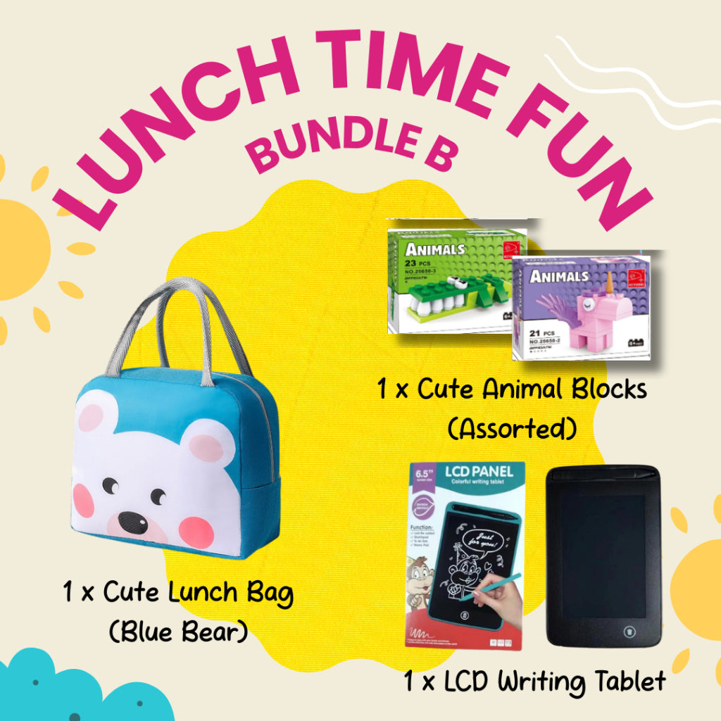 Cute and durable Lunch Time Fun Goodie Bag party pack with multiple designs suitable for kids and family lunch boxes