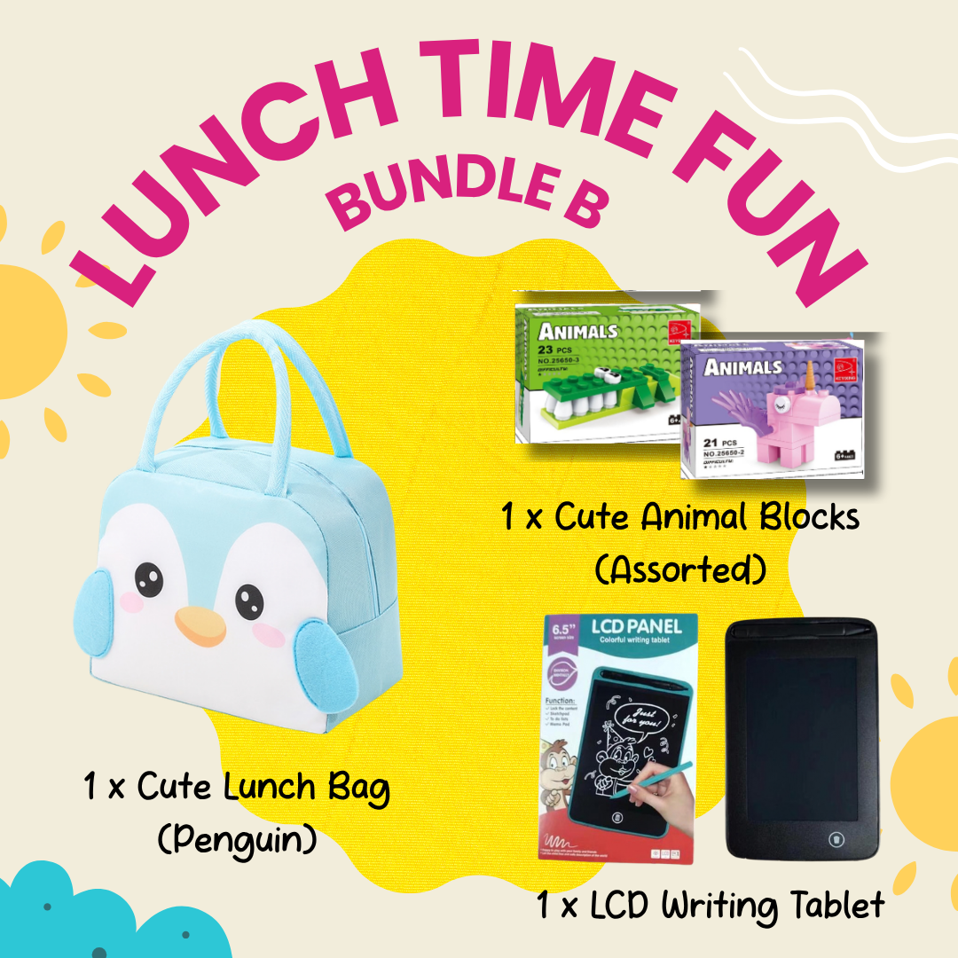 Lunch Time Fun Goodie Bag party pack with cute durable lunch box bags for kids and family