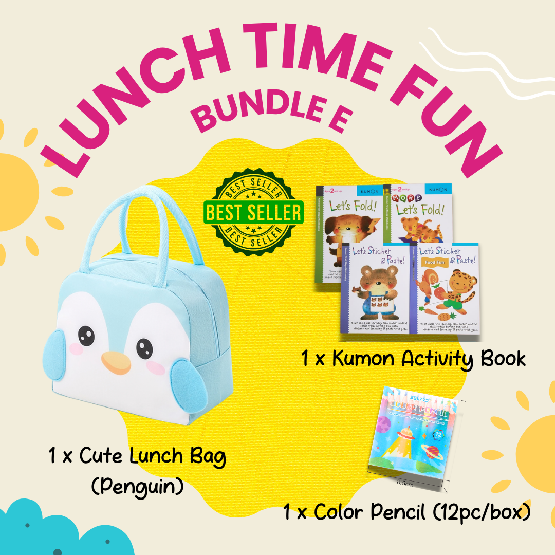 Colorful Lunch Time Fun Goodie Bag party pack with durable kids lunch bags and matching family designs