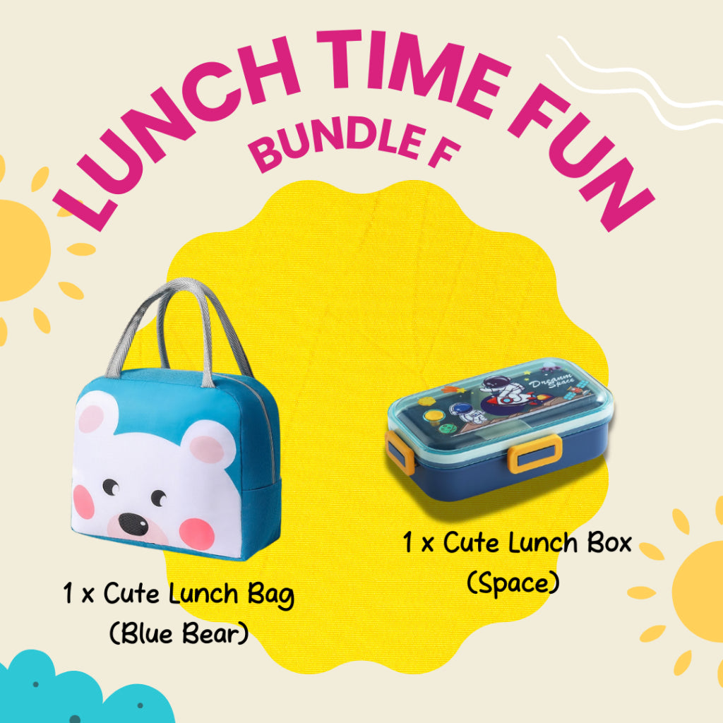 Colorful Lunch Time Fun Goodie Bag party pack with durable kids lunch bag designs