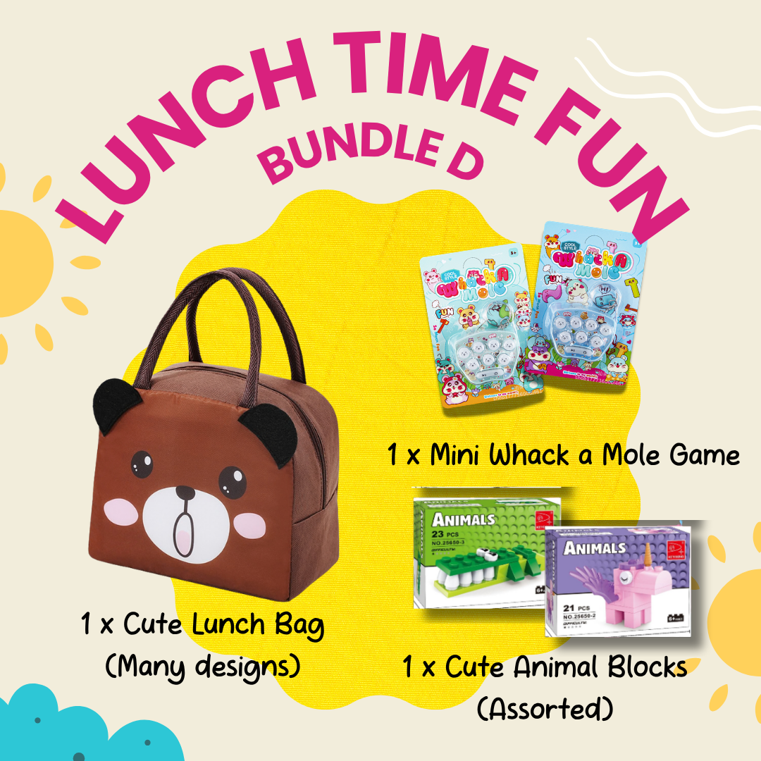 Colorful Lunch Time Fun Goodie Bag party pack with durable lunch box bags for kids and families
