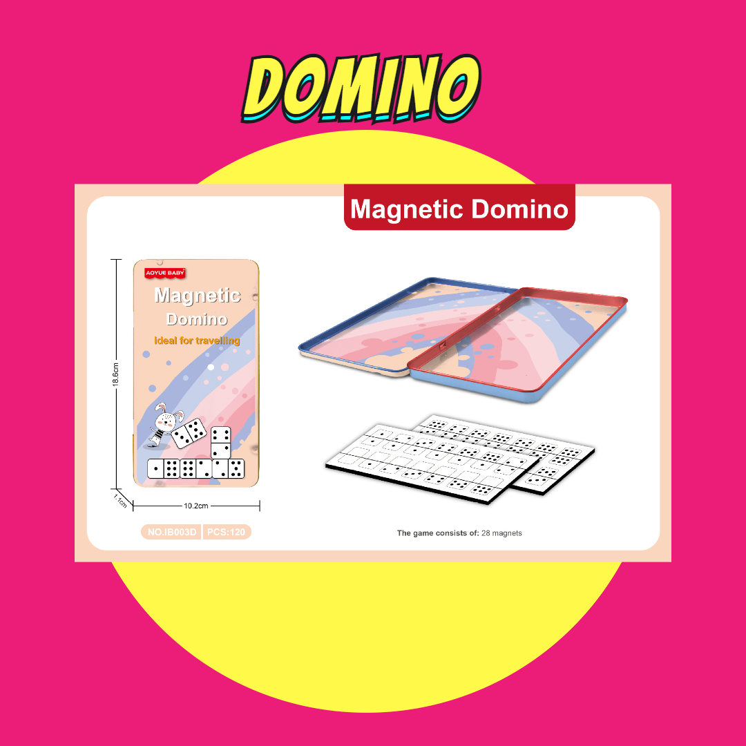 Magnetic travel board game set with colorful domino design for kids.