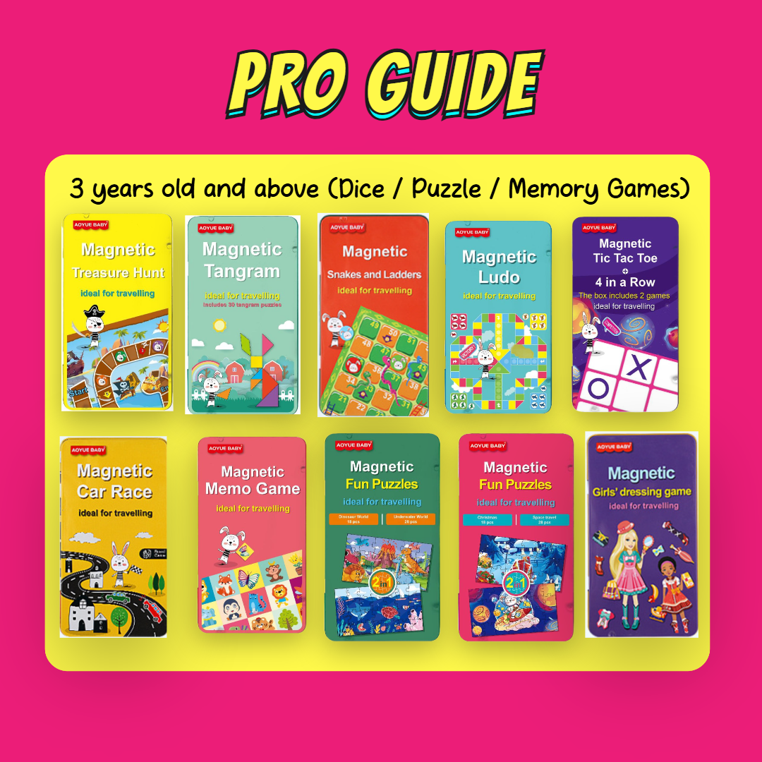 Magnetic board game set for kids with various travel-friendly games.