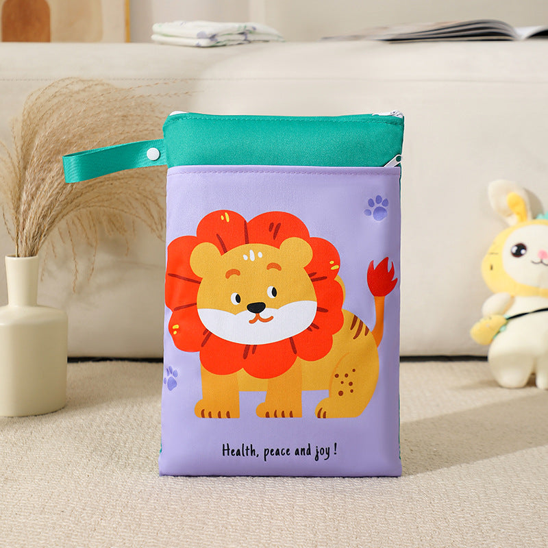 Cute diaper bag with colorful animal illustration