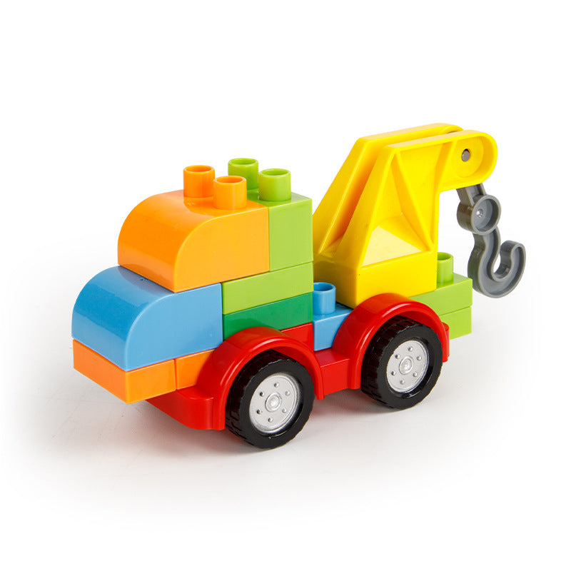 Colorful vehicle building blocks toy crane compatible with Lego Duplo for kids.