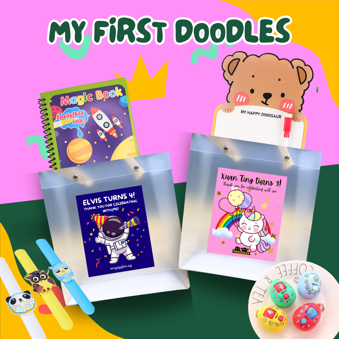 kids goodie bags with magic water coloring book and fun toys and accessories