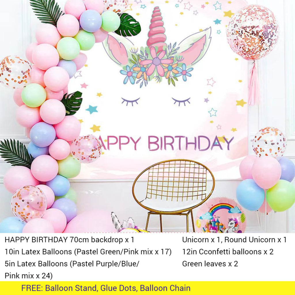 Unicorn Birthday Decor Balloons Backdrop